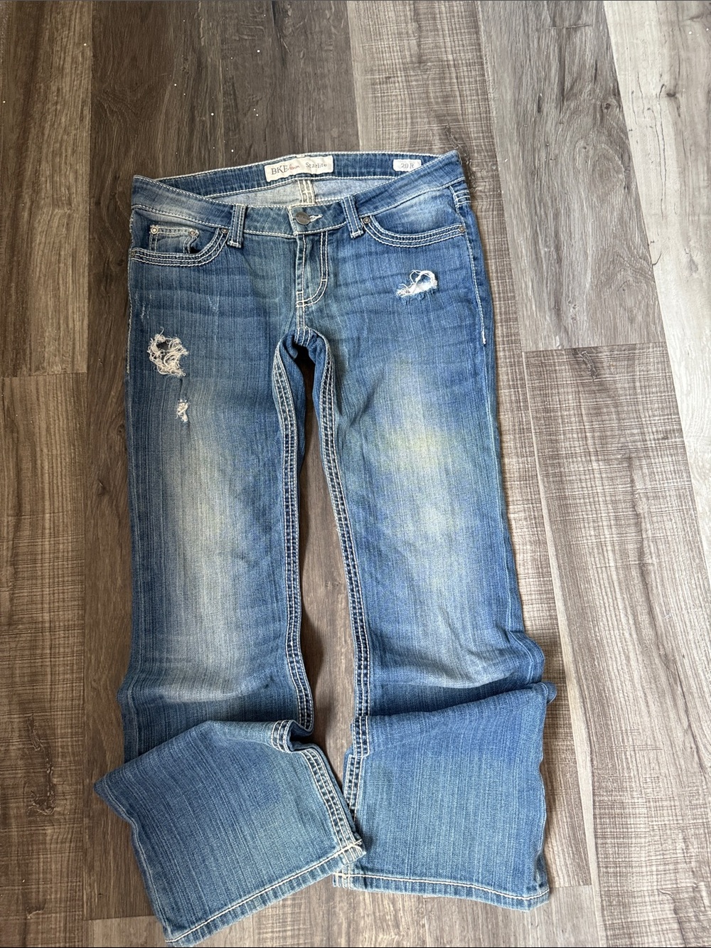 BKE Women’s Light Blue Bootcut Jeans with Distressing